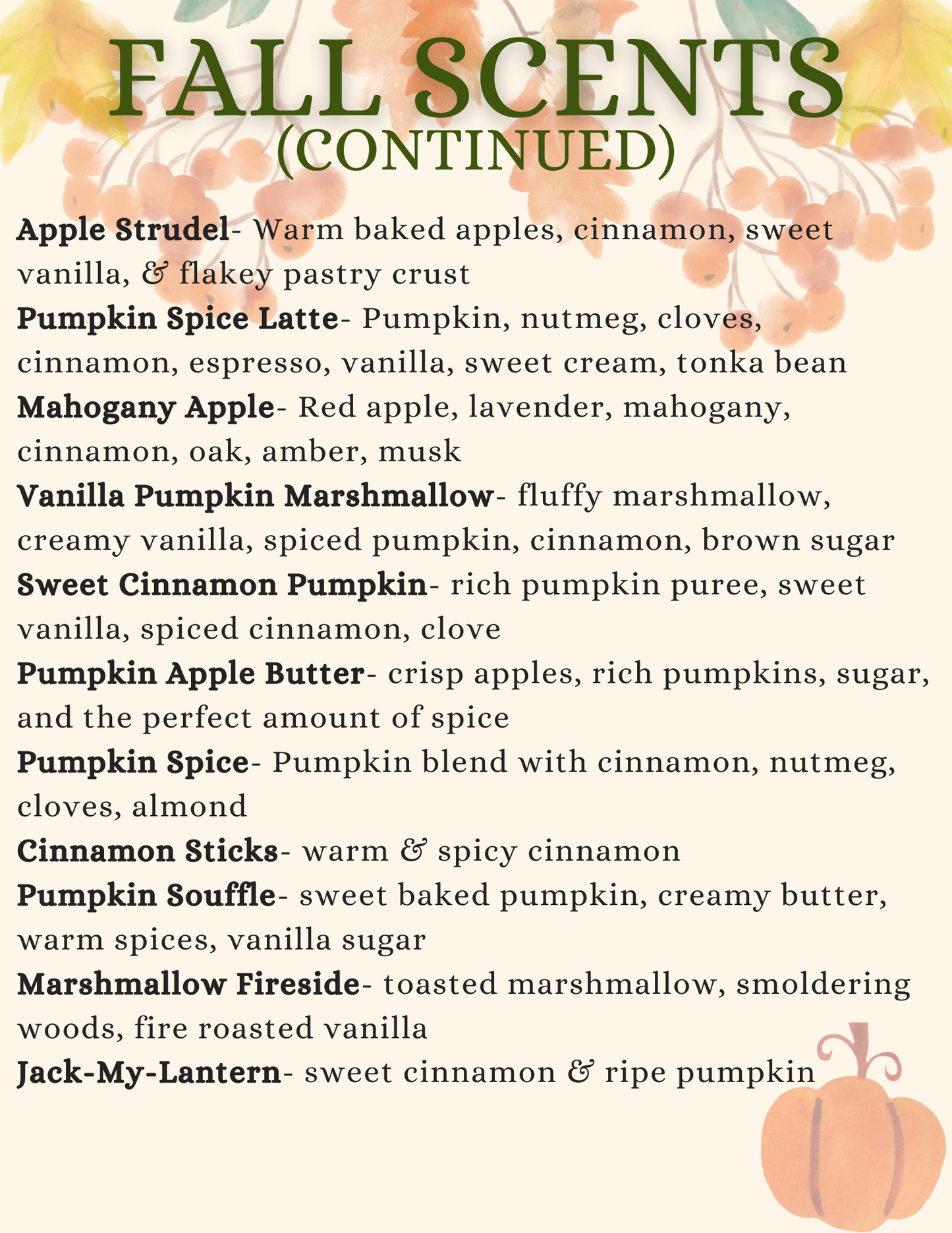 Freshie Scents & Descriptions