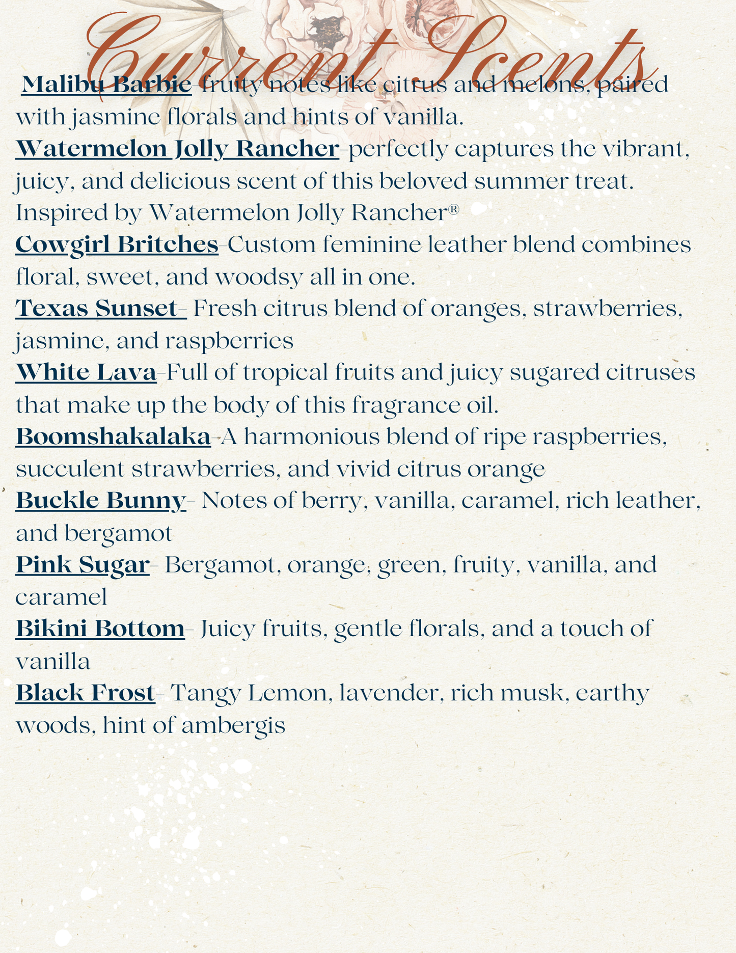 Freshie Scents & Descriptions