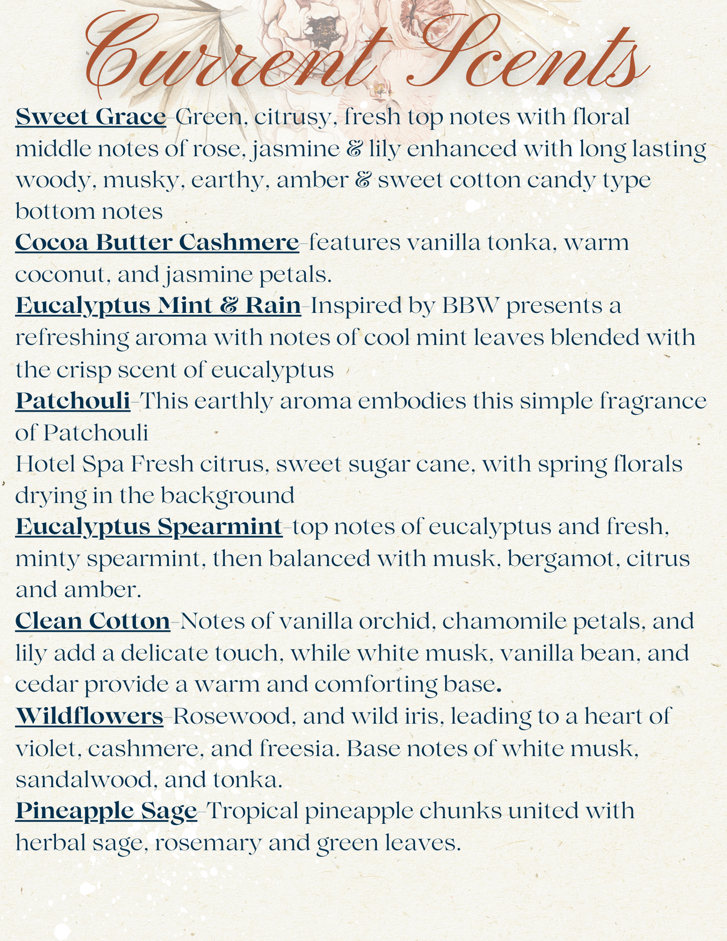 Freshie Scents & Descriptions