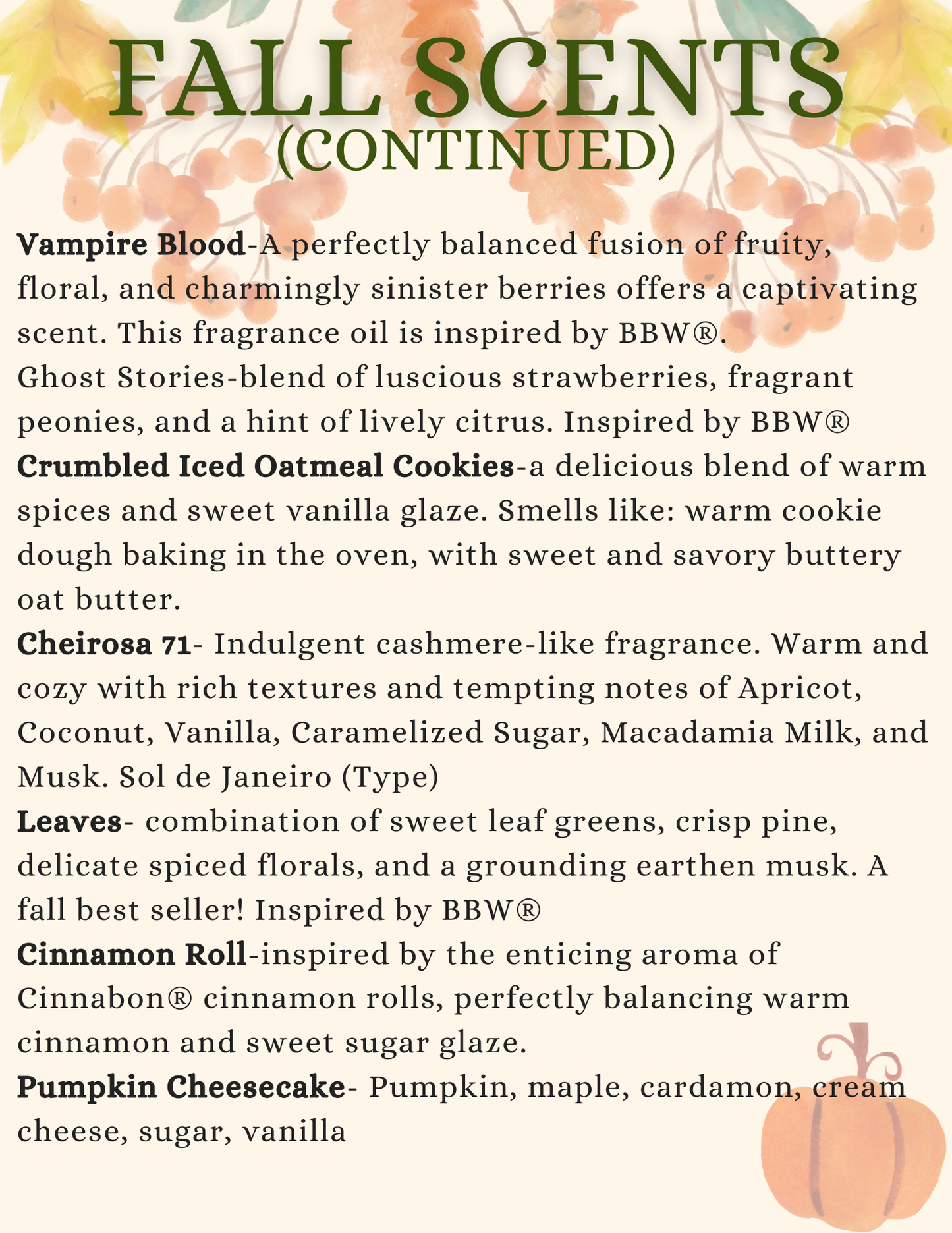Freshie Scents & Descriptions