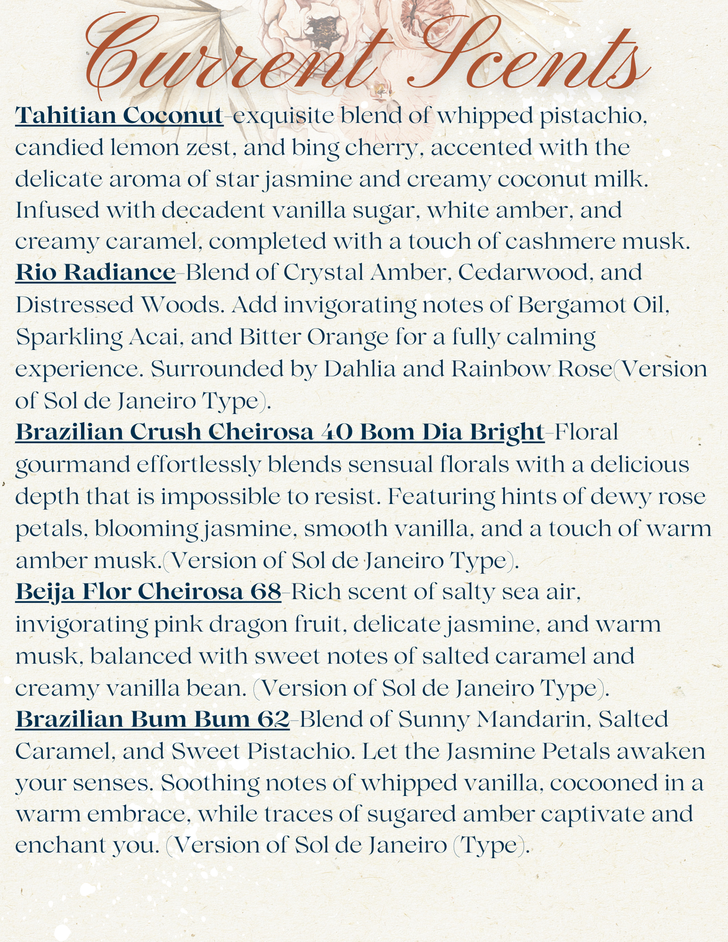 Freshie Scents & Descriptions